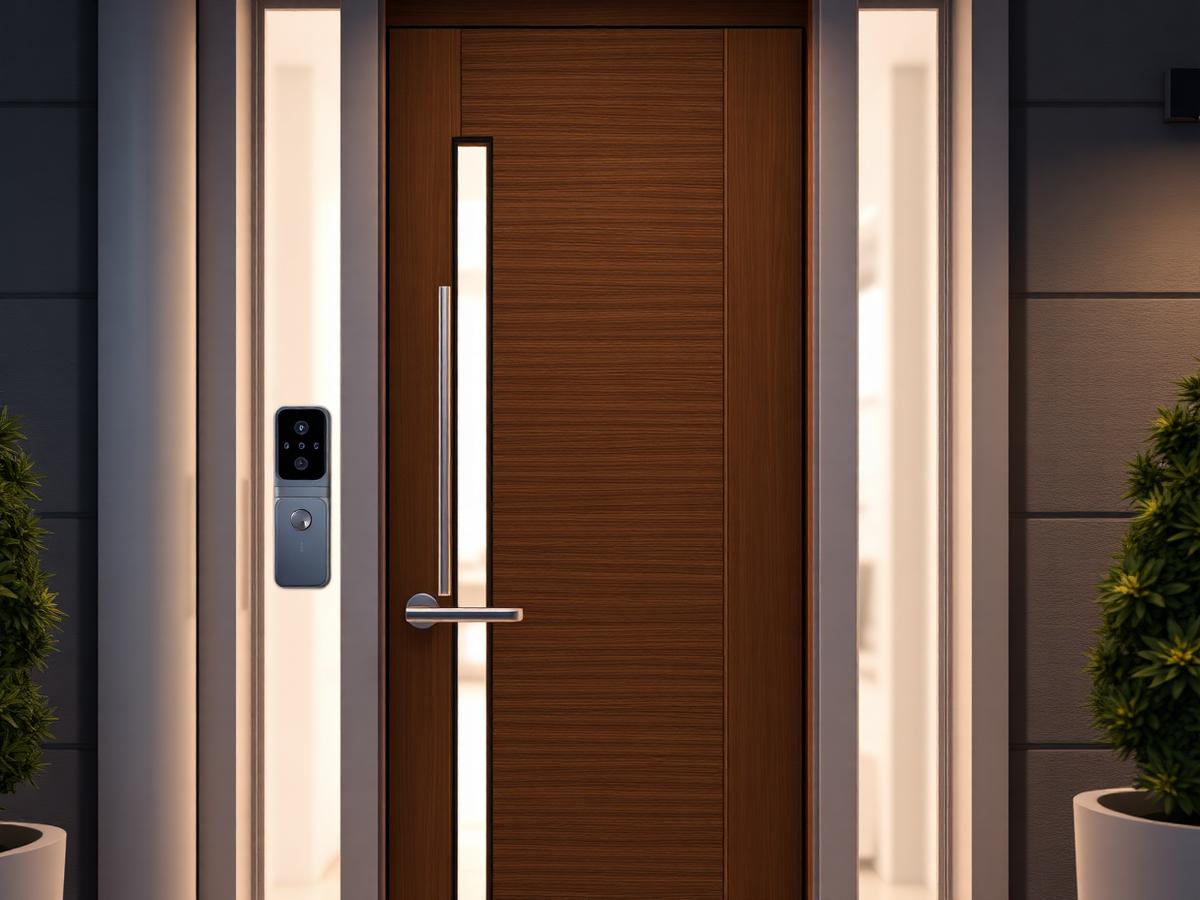 Puerta con cerradura inteligente y videoportero